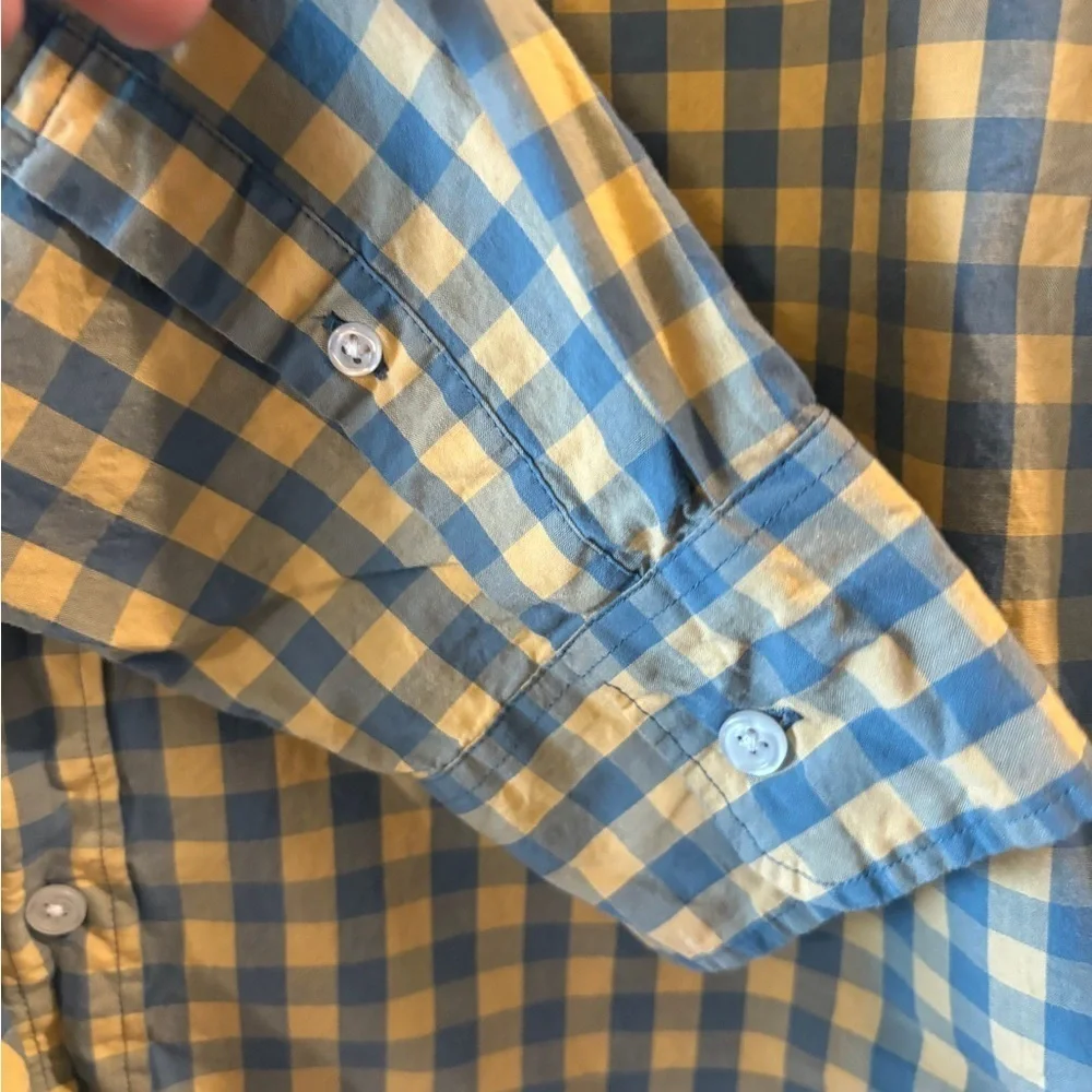 J CREW Men's Slim Fit Button Front  Yellow / Blue Plaid Check Shirt Size Large
